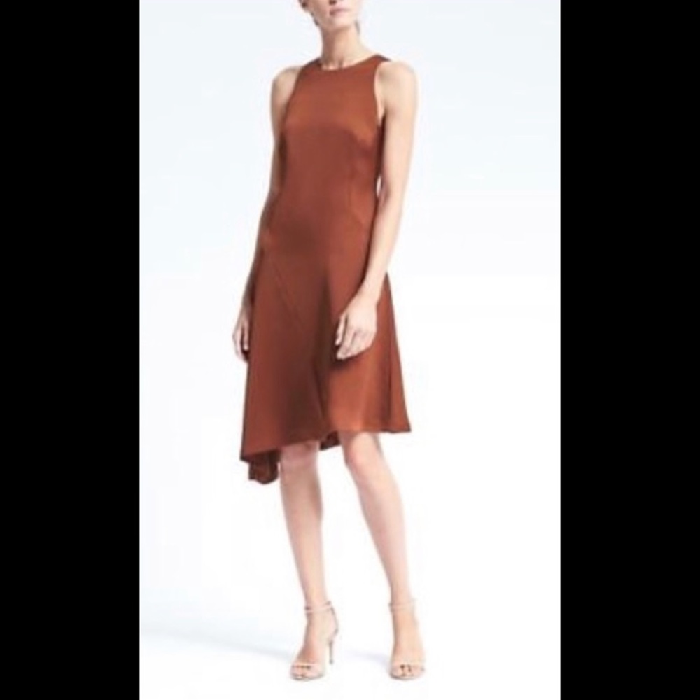 NWT BANANA REPUBLIC Satin Mesquite Brown Asymmetrical Sleeveless Slip Dress